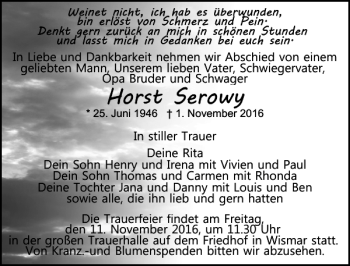 Traueranzeige von Horst Serowy von Ostsee-Zeitung