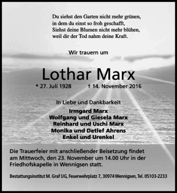 Traueranzeige von Lothar Marx von HAZ/NP