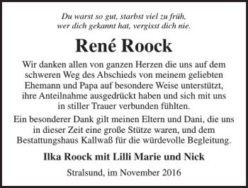 Traueranzeige von Roock  von Ostsee-Zeitung