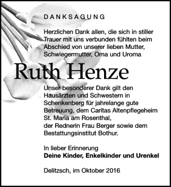 Traueranzeige von Ruth Henze von Leipziger Volkszeitung