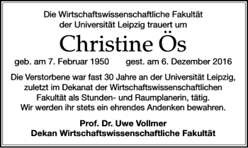 Traueranzeige von Christine Ös von Leipziger Volkszeitung