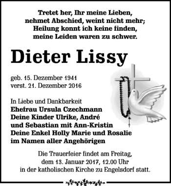 Traueranzeige von Dieter Lissy von Leipziger Volkszeitung