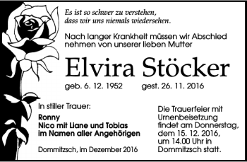 Traueranzeige von Elvira Stöcker von Torgauer Zeitung