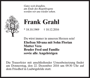Traueranzeige von Frank Grahl von MAZ-Trauer.de