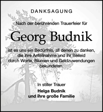 Traueranzeige von Georg Budnik von Leipziger Volkszeitung