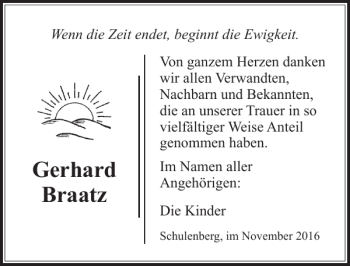 Traueranzeige von Gerhard Braatz von Ostsee-Zeitung