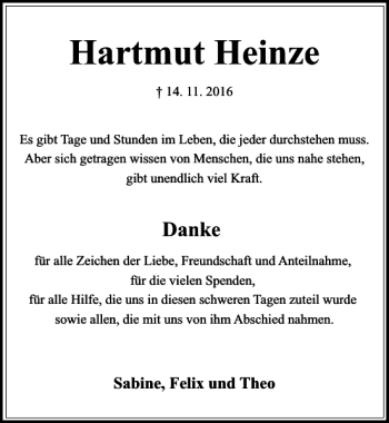 Traueranzeige von Hartmut Heinze von HAZ/NP