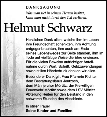 Traueranzeige von Helmut Schwarz von Leipziger Volkszeitung