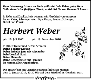 Traueranzeige von Herbert Weber von Leipziger Volkszeitung