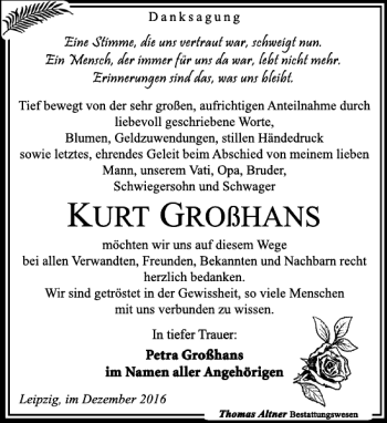 Traueranzeige von Kurt Großhans von Leipziger Volkszeitung