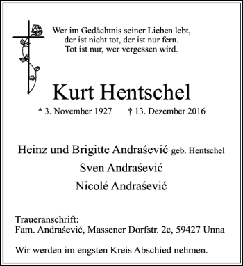Traueranzeige von Kurt Hentschel von Leipziger Volkszeitung