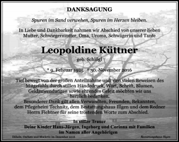 Traueranzeige von Leopoldine Küttner von Leipziger Volkszeitung
