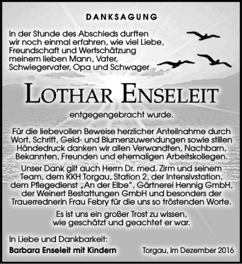 Traueranzeige von Lothar Enseleit von Torgauer Zeitung