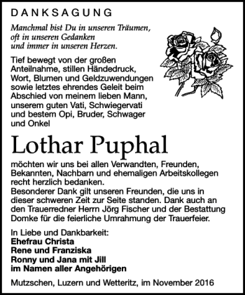 Traueranzeige von Lothar Puphal von Leipziger Volkszeitung