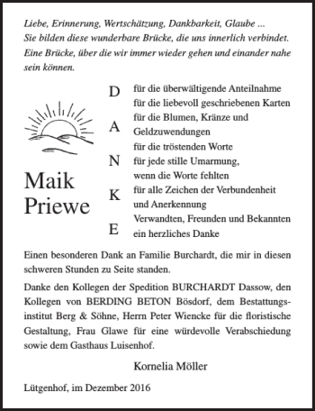 Traueranzeige von Maik Priewe von Ostsee-Zeitung