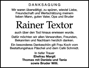 Traueranzeige von Rainer Textor von Leipziger Volkszeitung