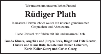 Traueranzeige von Rüdiger Plath von Lübecker Nachrichten