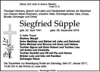 Traueranzeige von Siegfried Süpple von Leipziger Volkszeitung