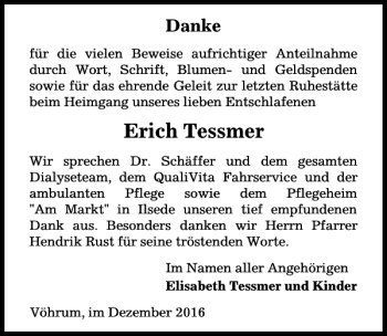 Traueranzeige von Tessmer  von Peiner Allgemeine Zeitung