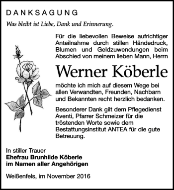 Traueranzeige von Werner Köberle von Leipziger Volkszeitung