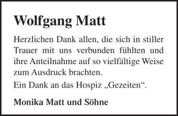 Traueranzeige von Wolfgang Matt von Ostsee-Zeitung