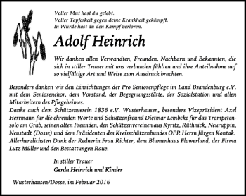 Traueranzeige von Adolf Heinrich von MAZ-Trauer.de