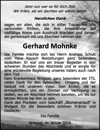 Traueranzeige von Gerhard Mohnke von Ostsee-Zeitung