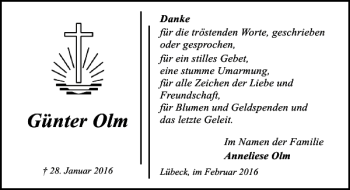 Traueranzeige von Günter Olm von Lübecker Nachrichten