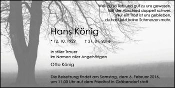 Traueranzeige von Hans König von MAZ-Trauer.de