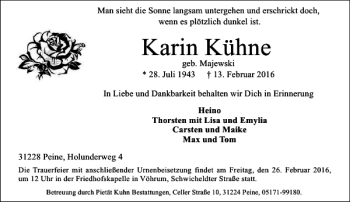 Traueranzeige von Karin Kühne von Peiner Allgemeine Zeitung