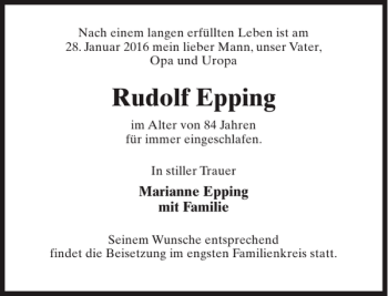 Traueranzeige von Rudolf Epping von MAZ-Trauer.de