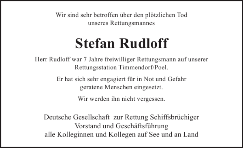  Traueranzeige für Stefan Rudloff vom 13.02.2016 aus Ostsee-Zeitung