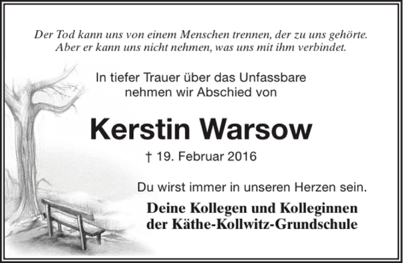  Traueranzeige für Kerstin Warsow vom 02.03.2016 aus MAZ-Trauer.de