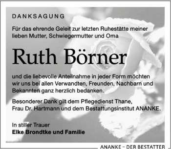 Traueranzeige von Ruth Börner von Leipziger Volkszeitung