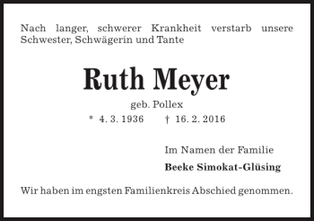 Traueranzeige von Ruth Meyer von Kieler Nachrichten / Segeberger Zeitung
