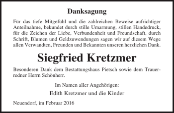 Traueranzeige von Siegfried Kretzmer von Ostsee-Zeitung