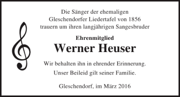 Traueranzeige von Werner Heuser von Lübecker Nachrichten