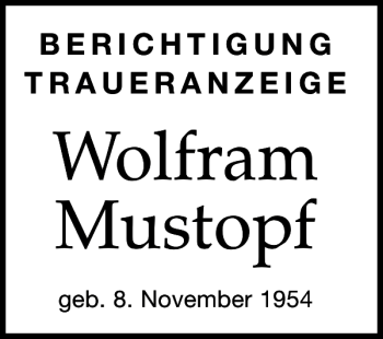 Traueranzeige von Wolfram Mustopf von Leipziger Volkszeitung