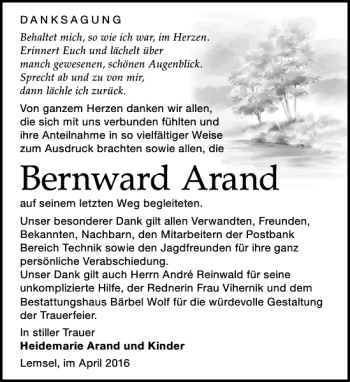 Traueranzeige von Bernward Arand von Leipziger Volkszeitung
