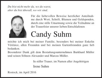 Traueranzeige von Candy Suhm von Ostsee-Zeitung