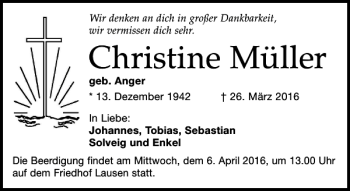 Traueranzeige von Christine Müller von Leipziger Volkszeitung