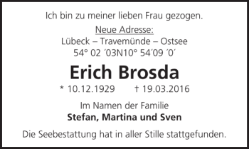 Traueranzeige von Erich Brosda von Lübecker Nachrichten