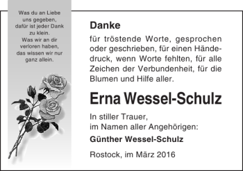 Traueranzeige von Erna Wessel-Schulz von Ostsee-Zeitung