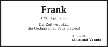 Traueranzeige von Frank  von Kieler Nachrichten / Segeberger Zeitung