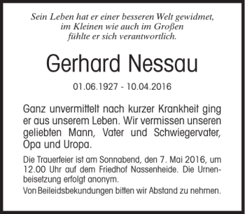 Traueranzeige von Gerhard Nessau von MAZ-Trauer.de