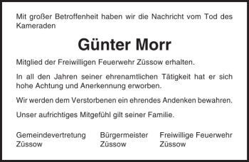 Traueranzeige von Günter Morr von Ostsee-Zeitung
