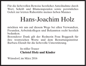 Traueranzeige von Hans-Joachim Holz von MAZ-Trauer.de