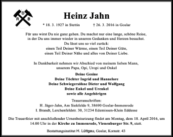 Traueranzeige von Heinz Jahn von Peiner Allgemeine Zeitung