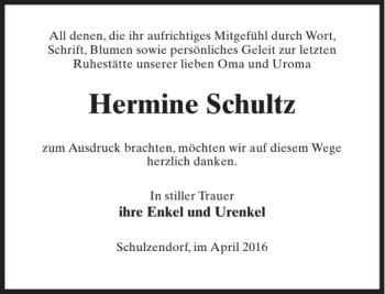Traueranzeige von Hermine Schultz von MAZ-Trauer.de
