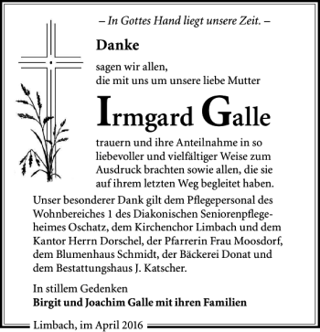 Traueranzeige von Irmgard Galle von Leipziger Volkszeitung